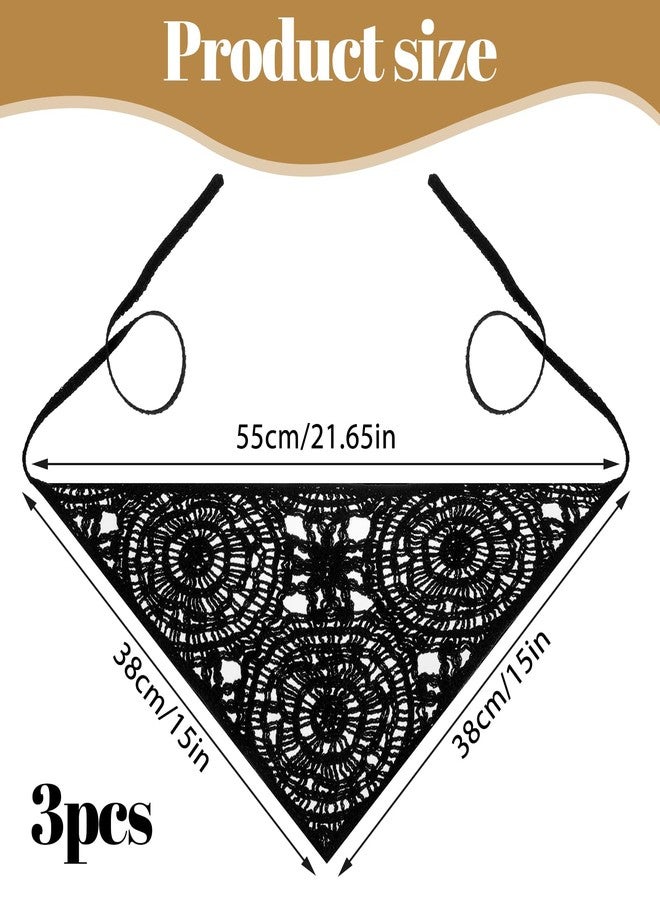 Larrel 3PCS Crochet Bandanas Headbands, Cute Knitted Crochet Head Scarf, Knit Lace Floral Hollow Kerchief, Hair Accessories for Women, Vintage Hair Bandanas for Hair-Styling and Decor (Beige, Black, Gray) - Image 2
